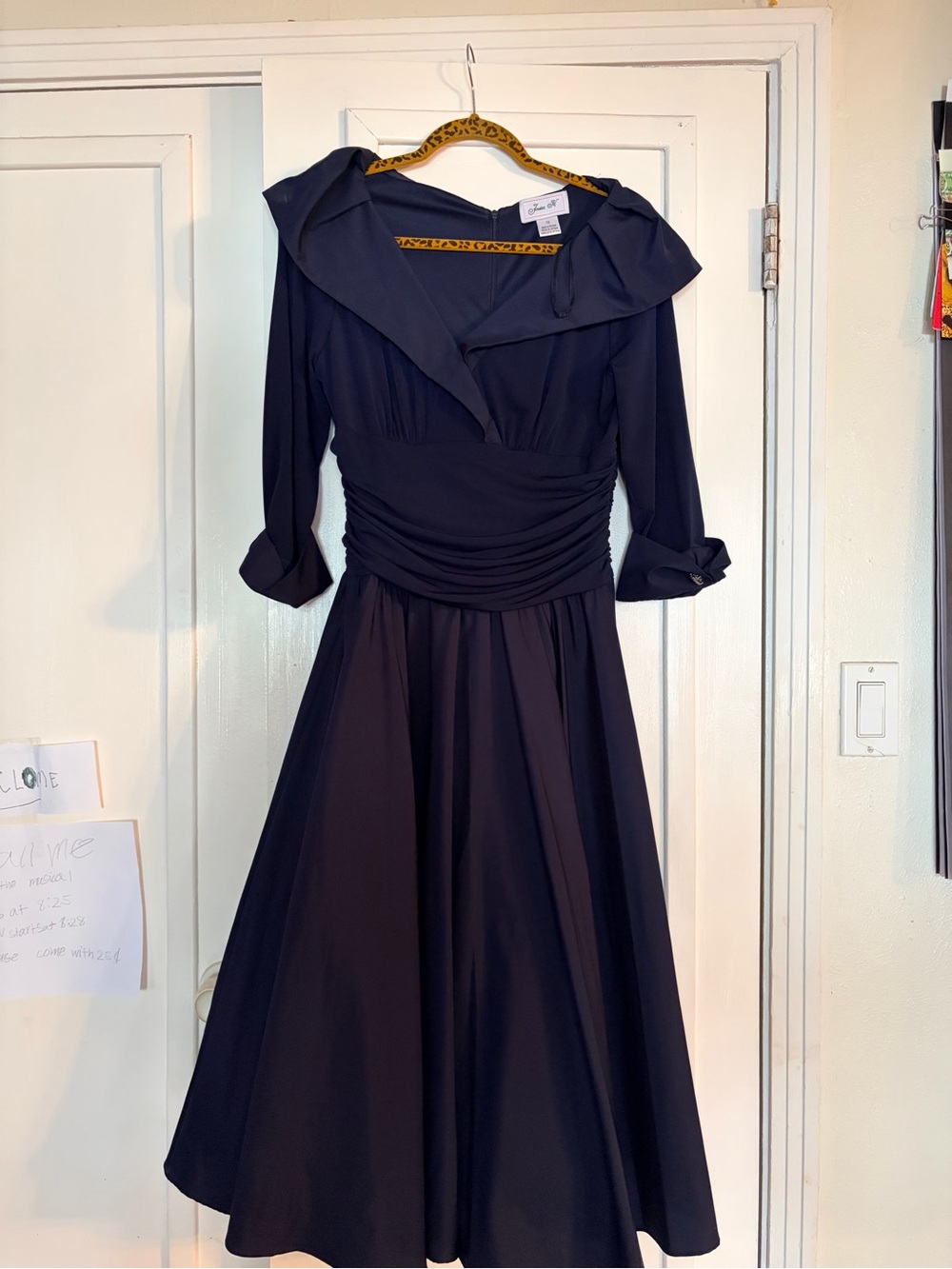 Jessica Navy Midi Dress with Rouched Waist